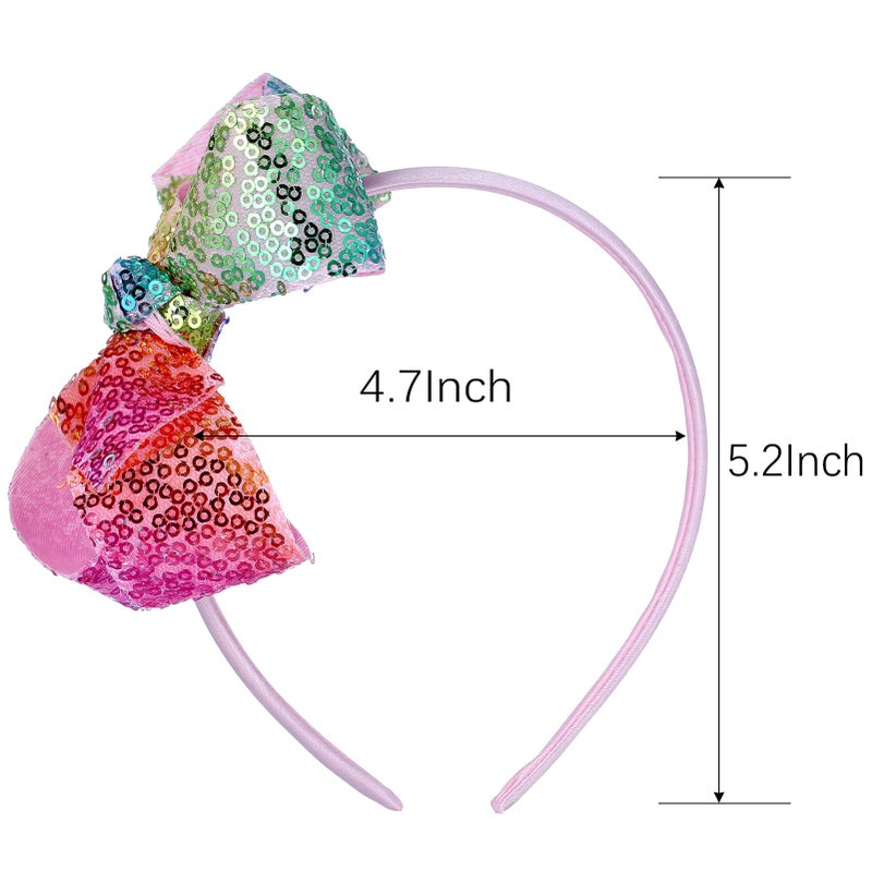 Zolyco Sparkle Glitter Sequin Bow Headband for Children Girls- Boutique Style Hair Accessory with Bow Ribbon - 1 Piece (Rainbow) - Image 3